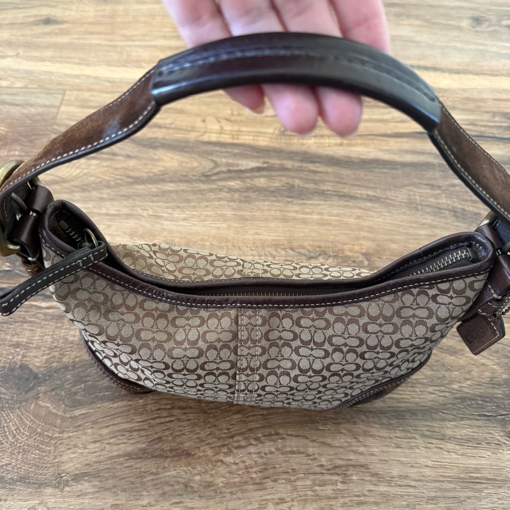 COACH Vintage Y2K Mini Soho Crescent Hobo Shoulder Bag Brown Tan Monogram VGUC - Picture 6 of 17